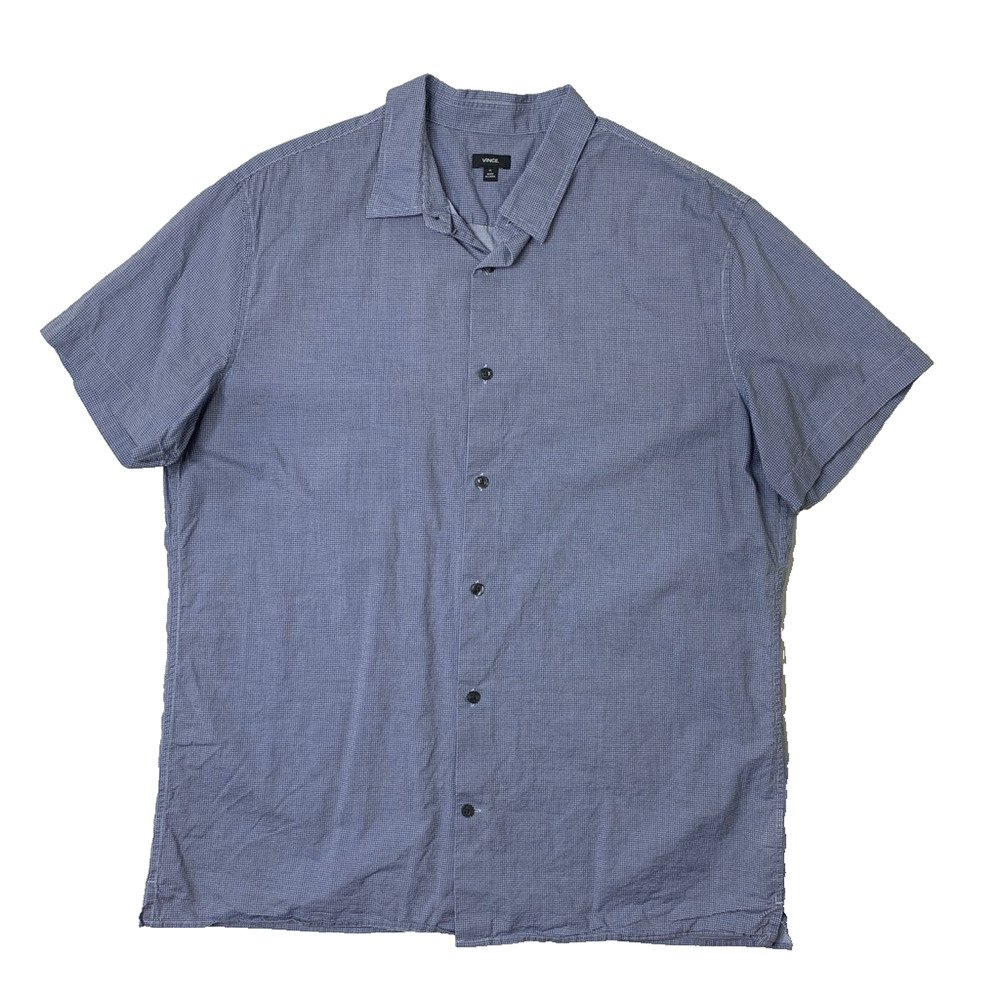 Vince Shirt Mens XL Extra Large Blues Cotton Button Up Short Sleeve Printed